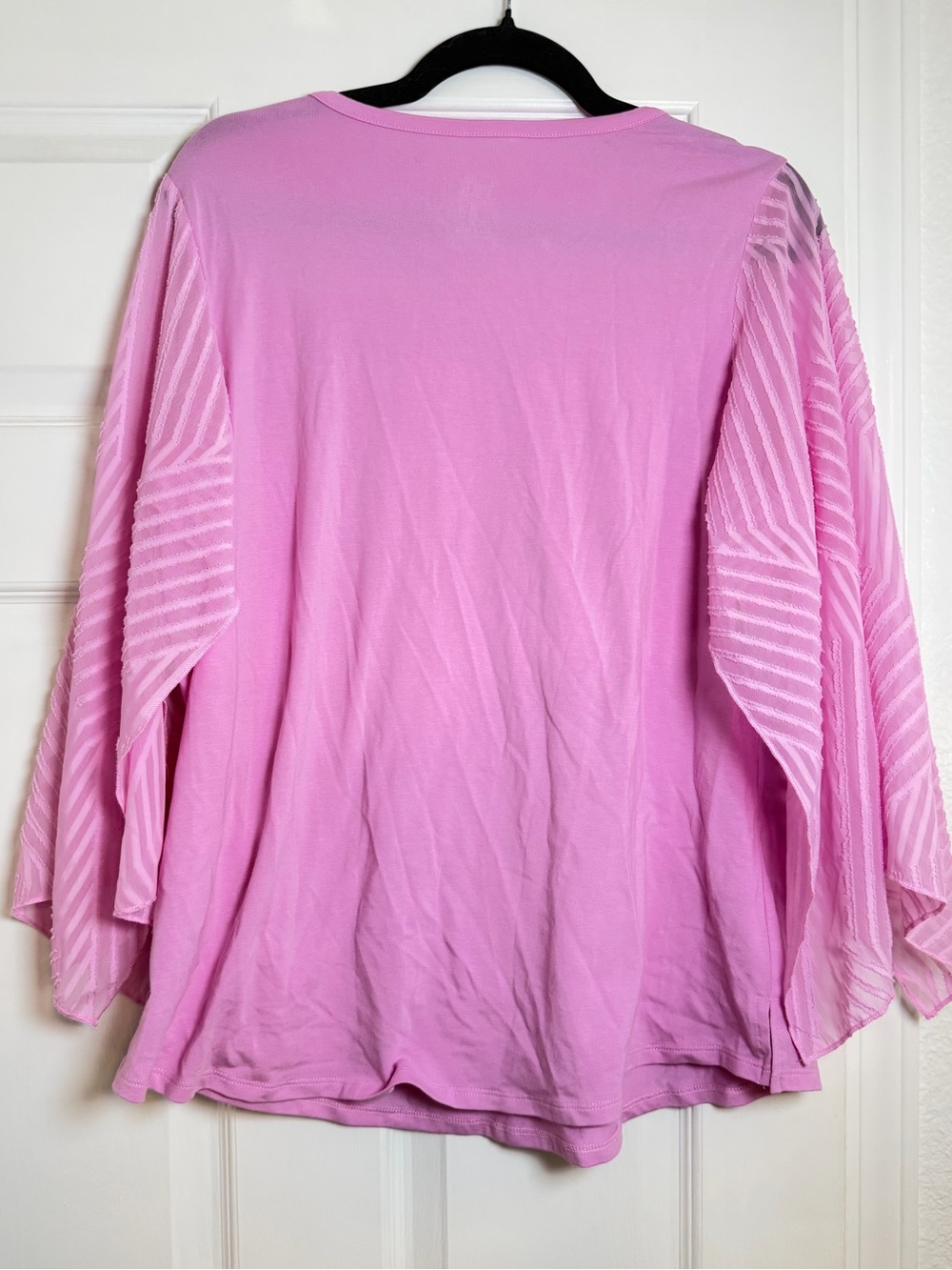 Belle by Kim Gravel Pink V-Neck Sheer Flutter Sleeve Top Size M - Picture 5 of 7